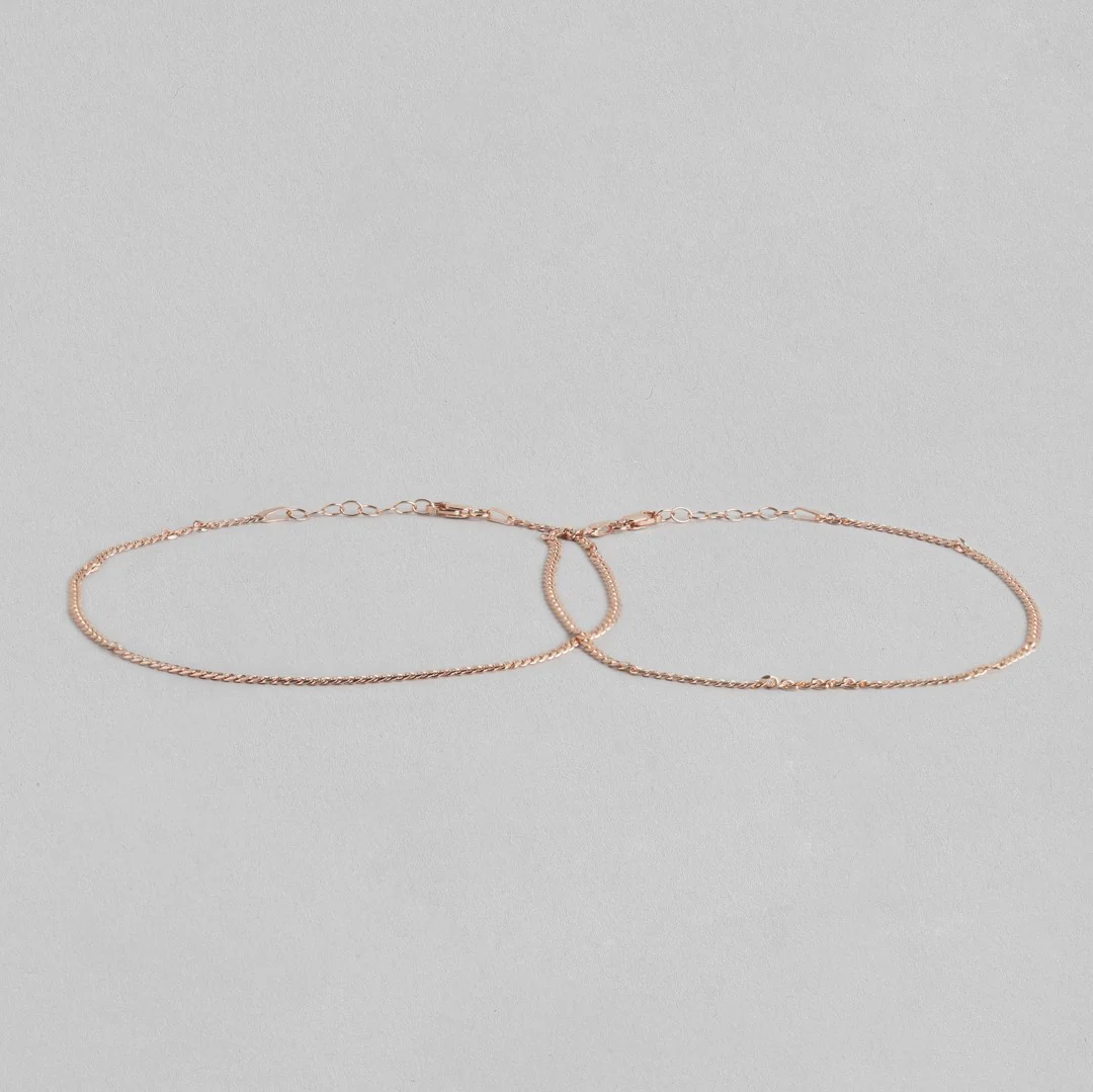 Sleeky Curb Chain 925 Silver Anklet in Rose Gold - Image 3