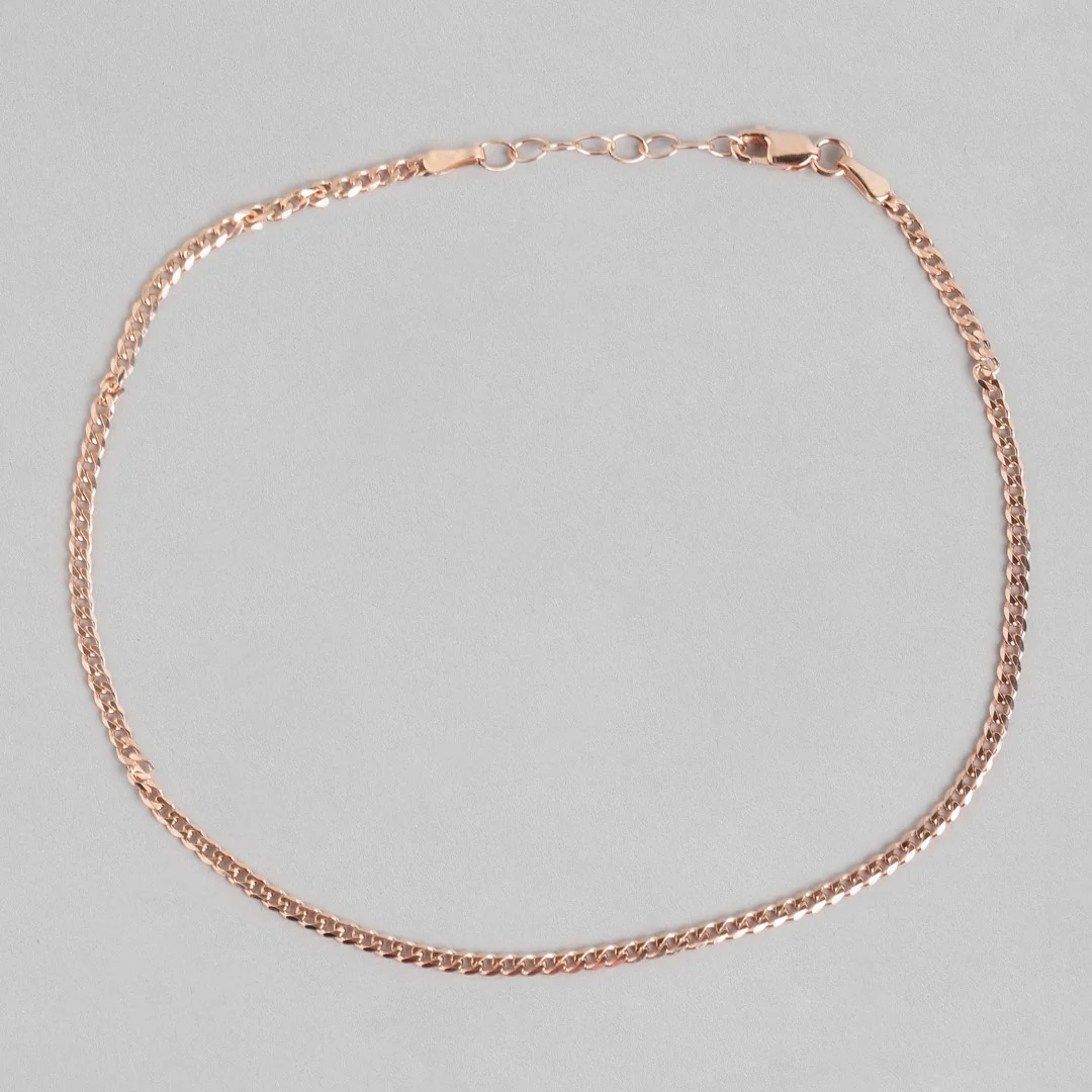 Sleeky Curb Chain 925 Silver Anklet in Rose Gold - Image 4