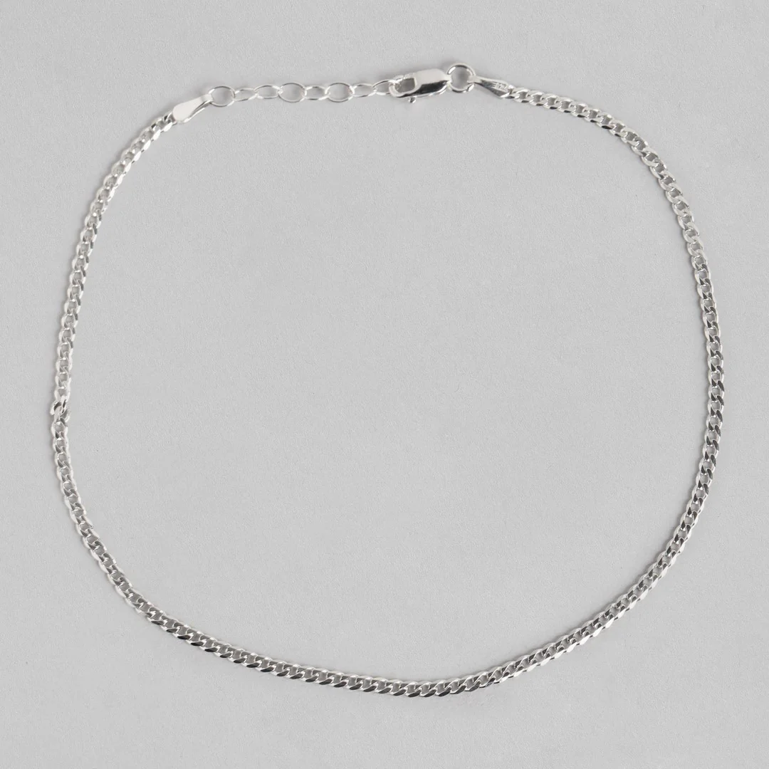 Sleeky Rhodium Plated Link Chain 925 Silver Anklet - Image 5
