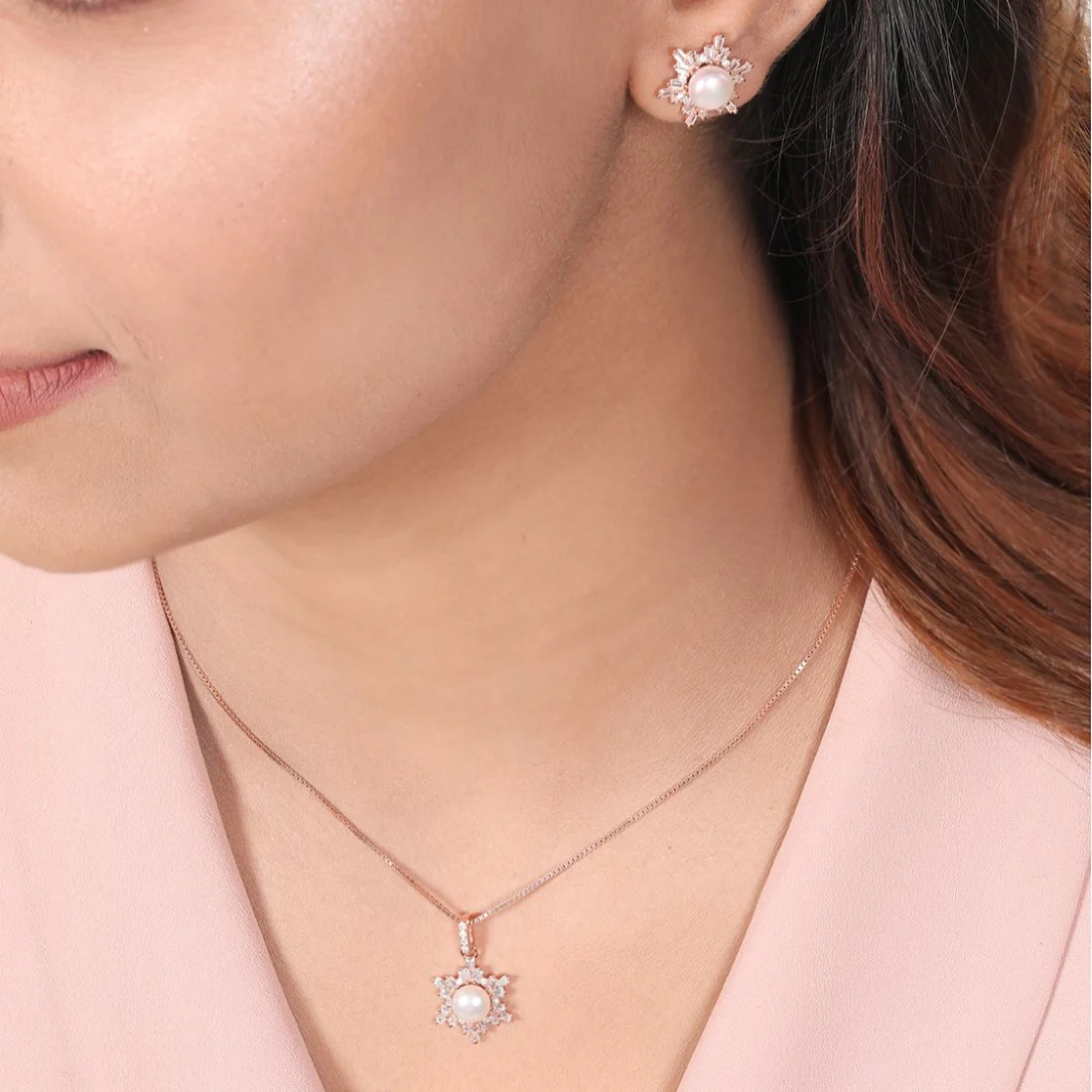 Snowflake Elegance Rose gold Plated 925 Sterling Silver Jewelry Set - Image 2