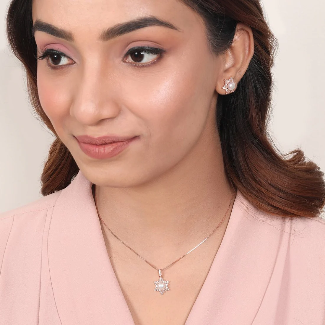 Snowflake Elegance Rose gold Plated 925 Sterling Silver Jewelry Set - Image 3