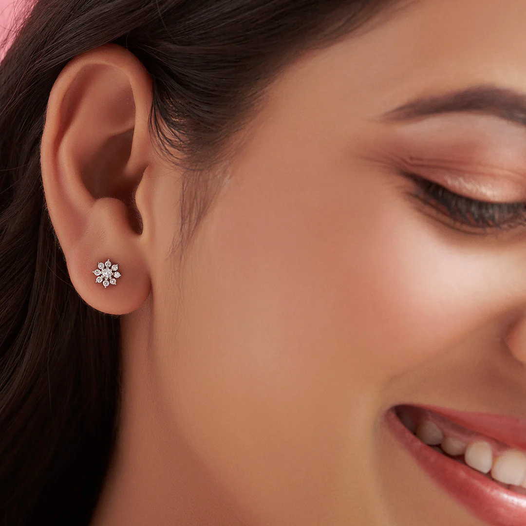 Nakshatra Floral Studs 925 Silver Earrings - Image 3