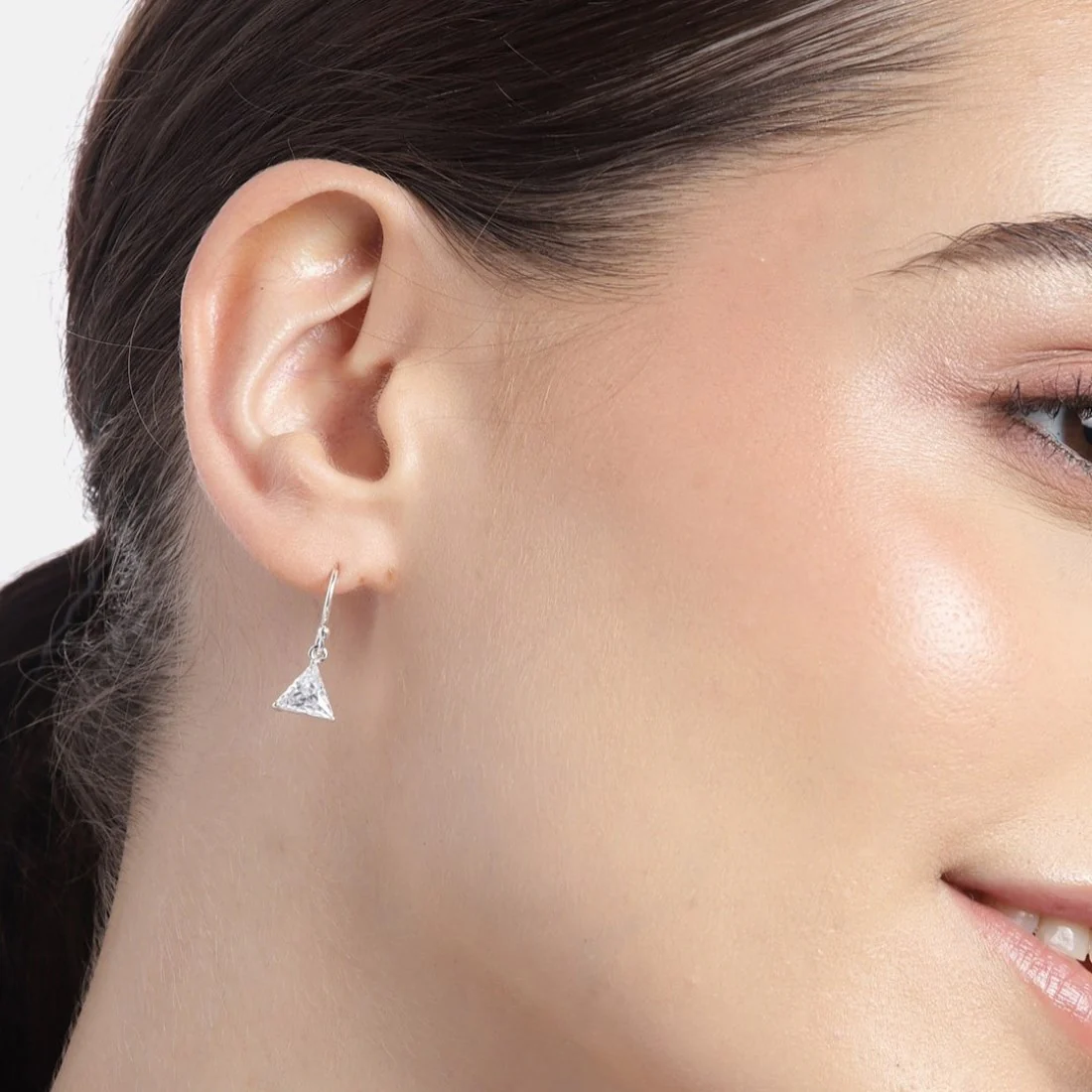 Snowy Radiance Rhodium-Plated CZ Triangle 925 Sterling Silver Earrings - Image 2