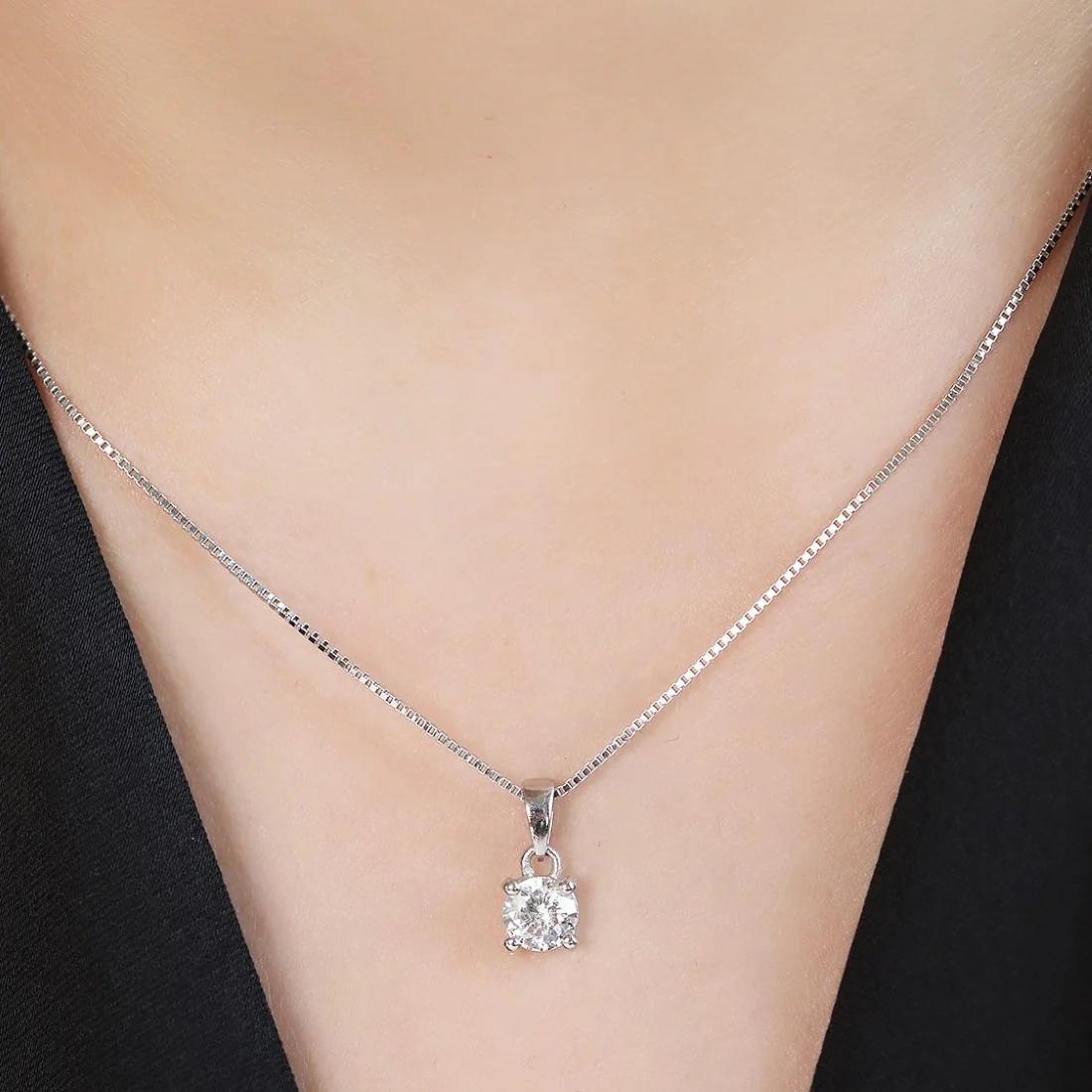 Solitaire 925 Silver Rhodium Plated Necklace Chain - Image 3