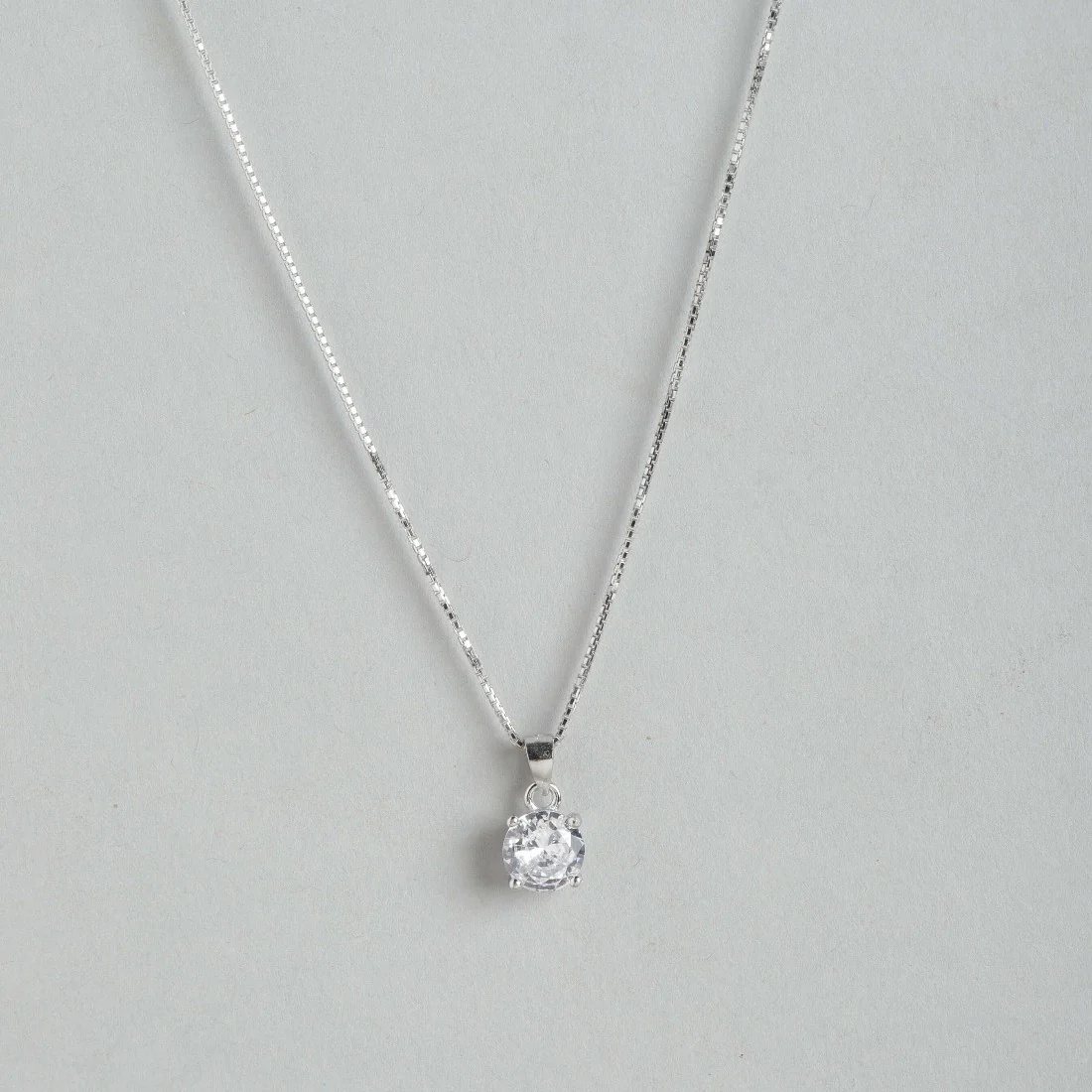 Solitaire Rhodium Plated 925 Sterling Silver Pendant with Chain - Image 12