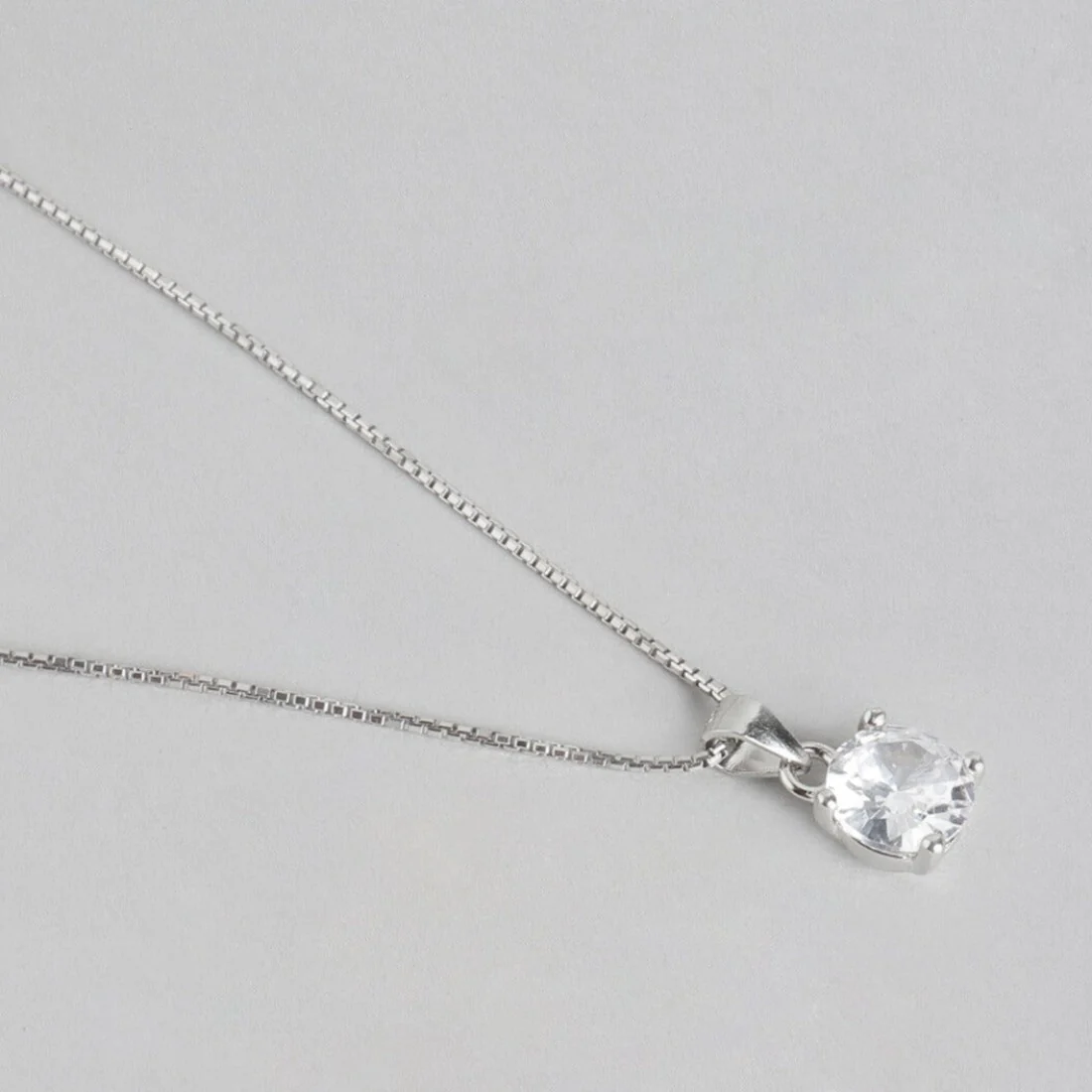 Solitaire Rhodium Plated 925 Sterling Silver Pendant with Chain - Image 13