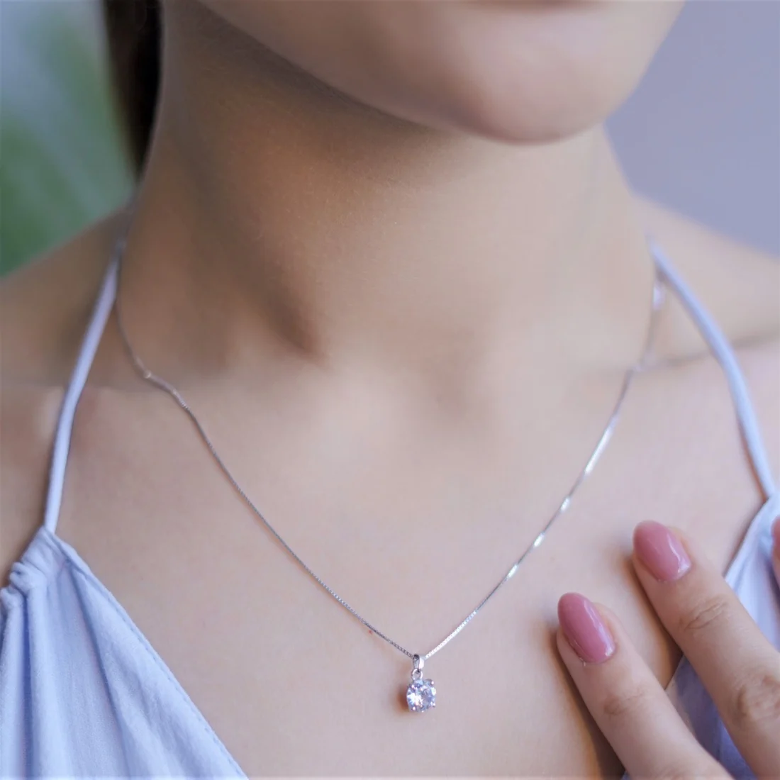 Solitaire Rhodium Plated 925 Sterling Silver Pendant with Chain - Image 5