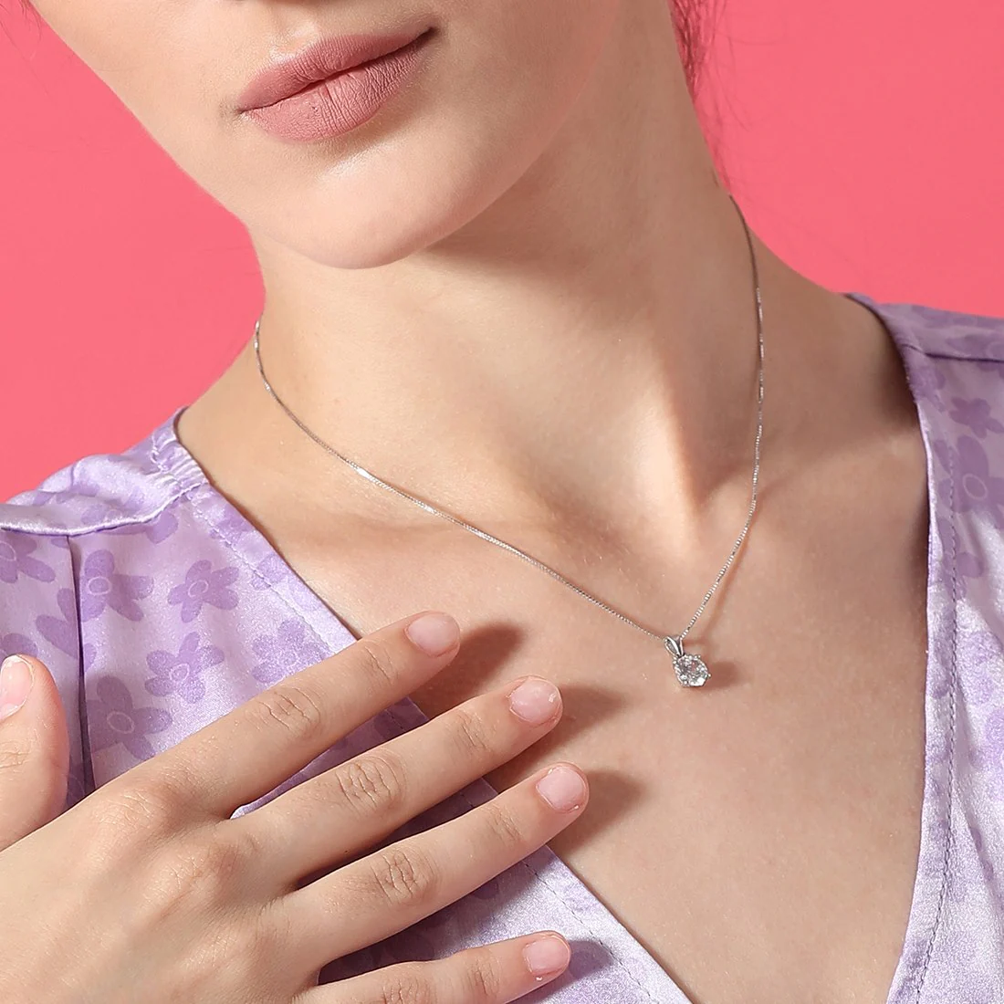 Solitaire Rhodium Plated 925 Sterling Silver Pendant with Chain - Image 7
