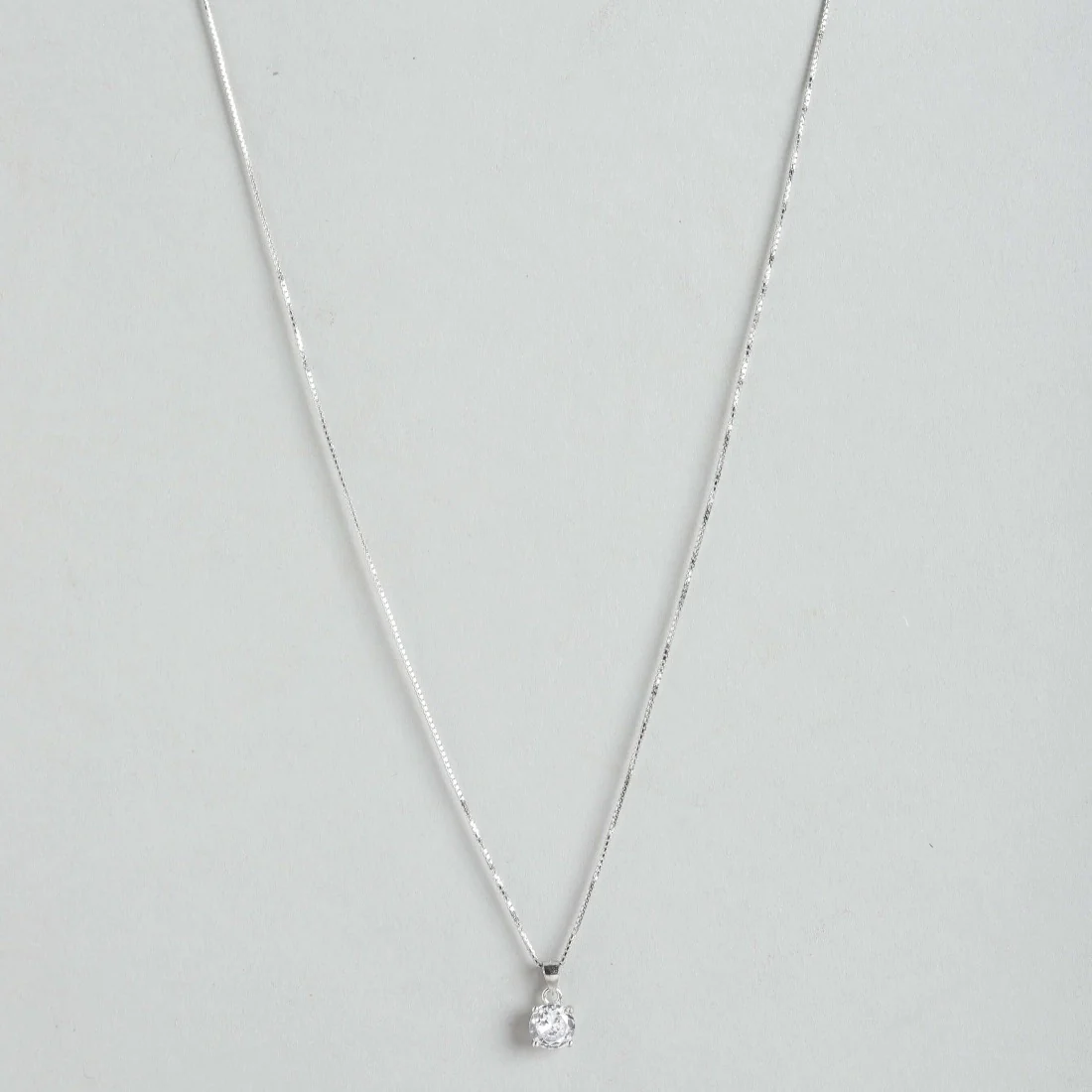 Solitaire Rhodium Plated 925 Sterling Silver Pendant with Chain - Image 9