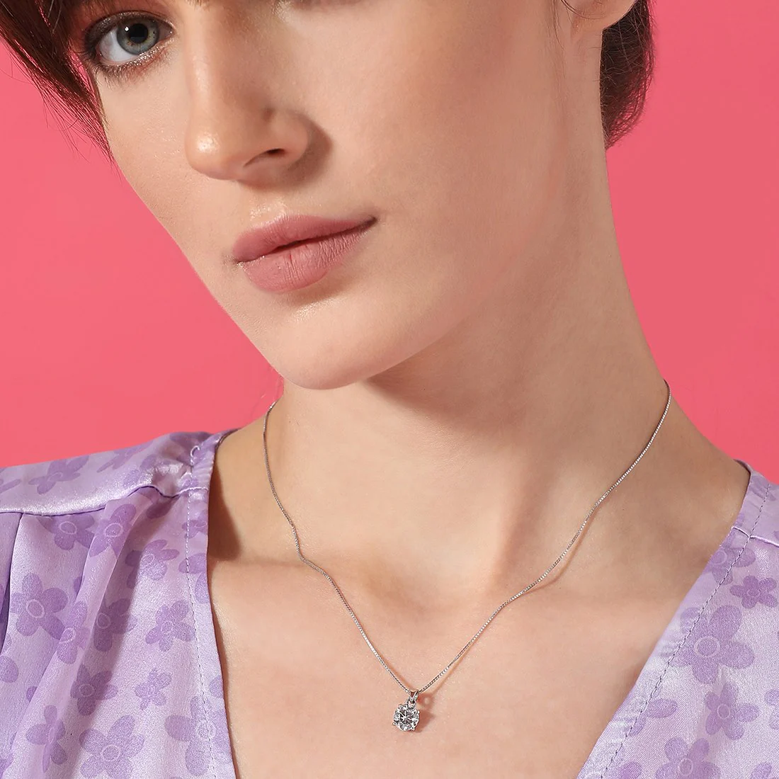 Solitaire Rhodium Plated 925 Sterling Silver Pendant with Chain - Image 8