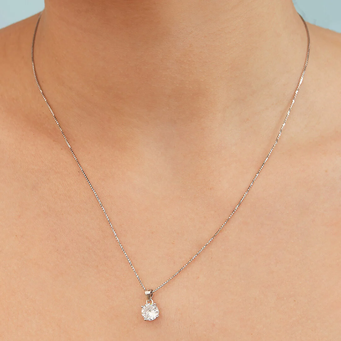 Solitaire Rhodium Plated 925 Sterling Silver Pendant with Chain - Image 6