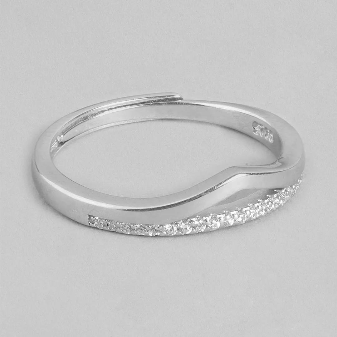 Classy Cubic Zirconia Studded Rhodium Plated 925 Sterling Silver Ring (Adjustable) - Image 5