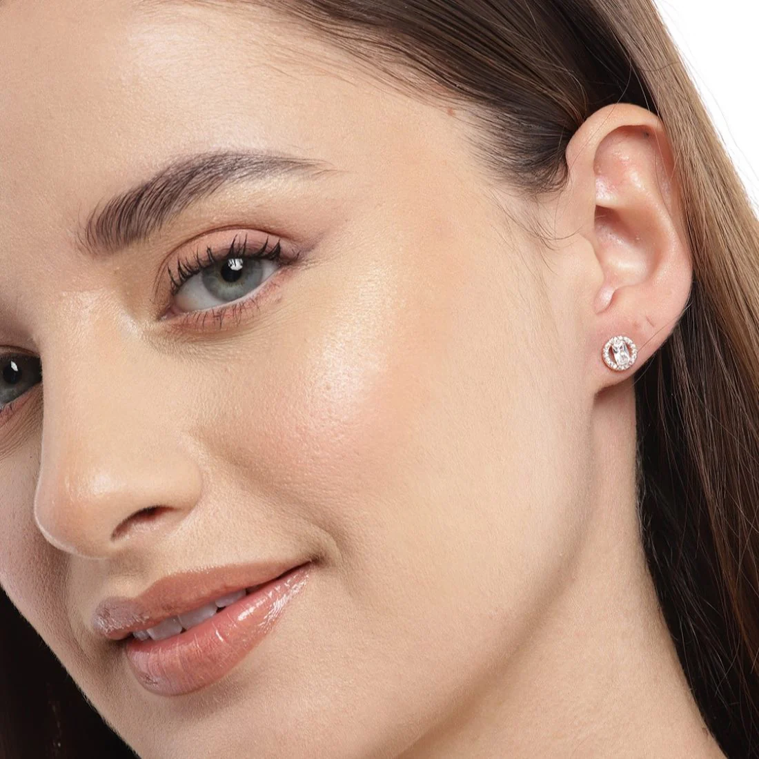 Solitaire Elegance Rose Gold-Plated CZ 925 Sterling Silver Earrings - Image 2