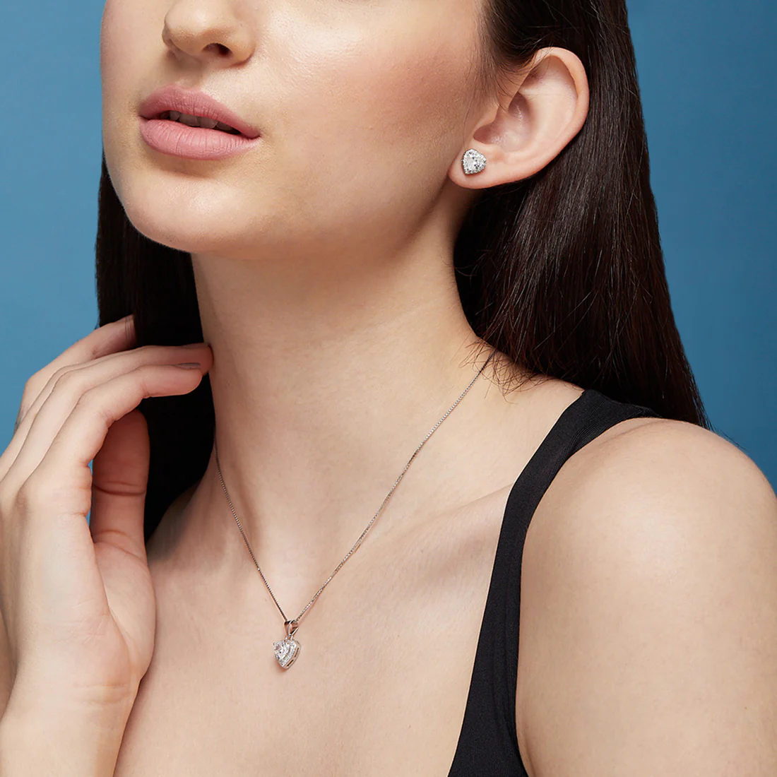 Solitaire Halo Hearts 925 Silver Jewellery Set - Image 4