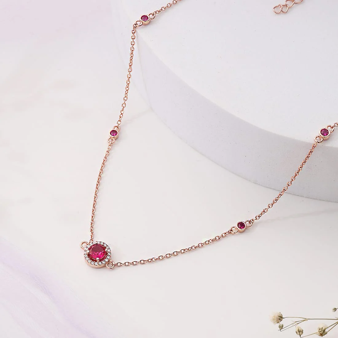 Solitaire Halo Rose Gold Plated 925 Sterling Silver Necklace