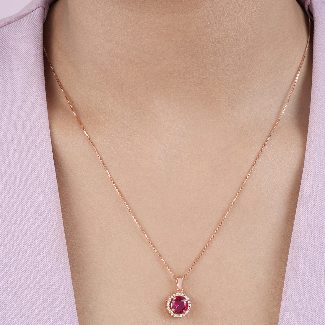 Solitaire Halo Rose Gold Plated 925 Sterling Silver Pendants - Image 3