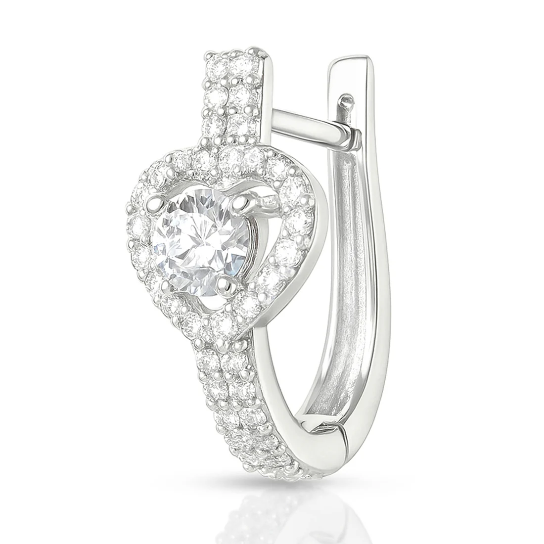 Solitaire Heart CZ 925 Silver Latch-Back Earring - Image 8