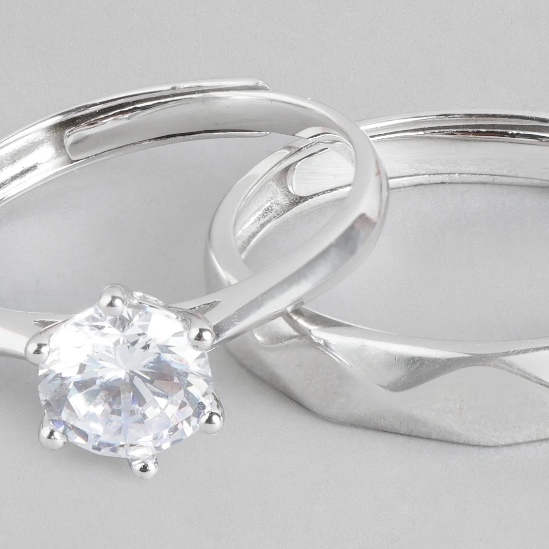 Solitaire Majestic 925 Sterling Silver Lover's Couple Rings (Adjustable) - Image 7