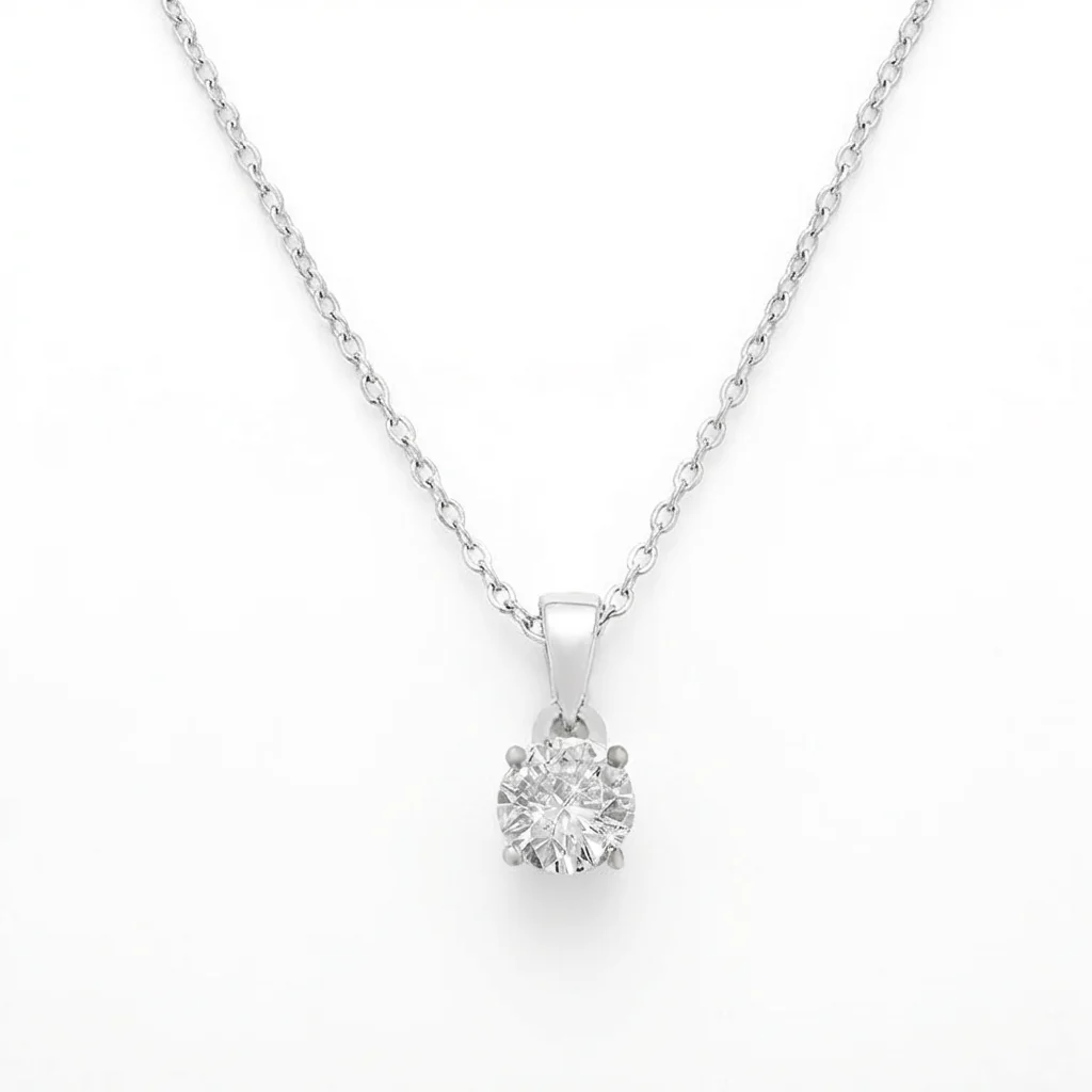 Solitaire Rhodium Plated 925 Sterling Silver Pendant with link Chain - Image 4