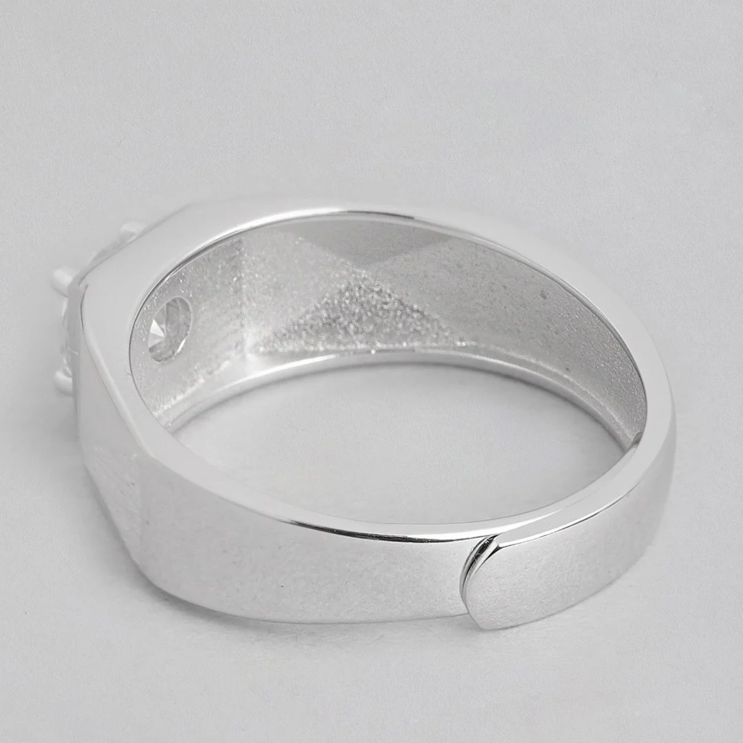 Solitaire Rhodium Plated 925 Sterling Silver Ring for Him (Adjustable) - Image 7