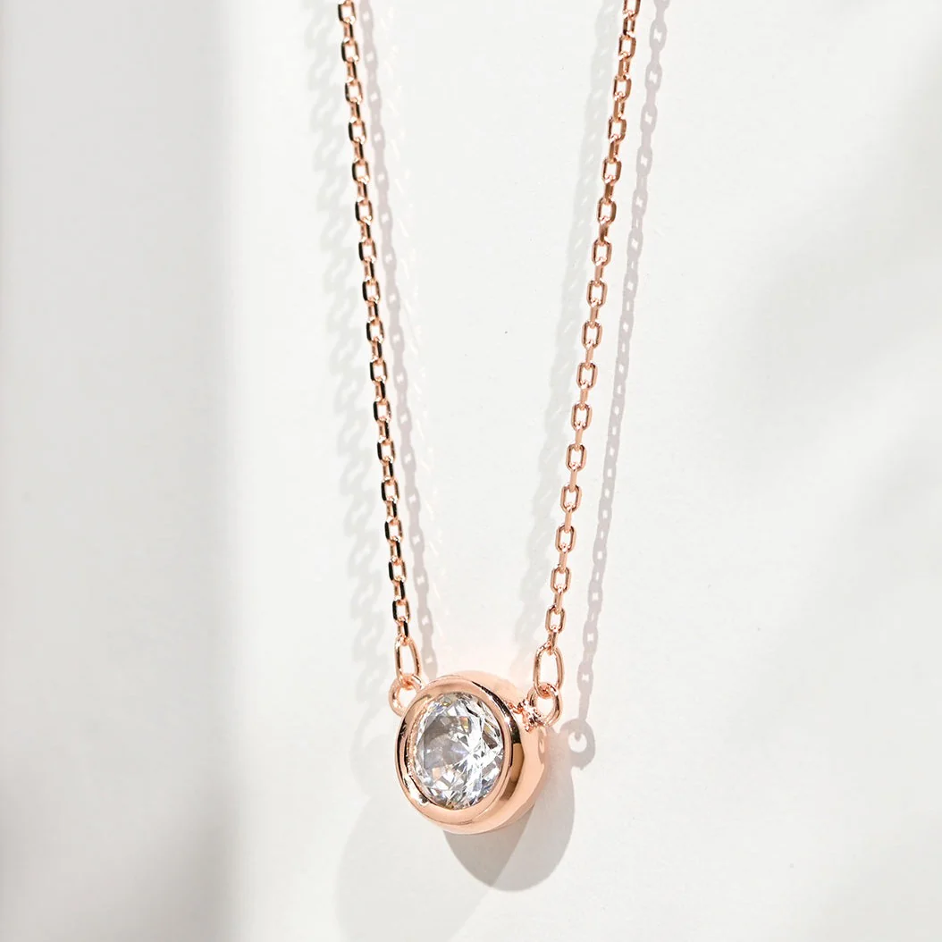 Solitaire Rose Gold Plated 925 Sterling Silver Necklace - Image 2