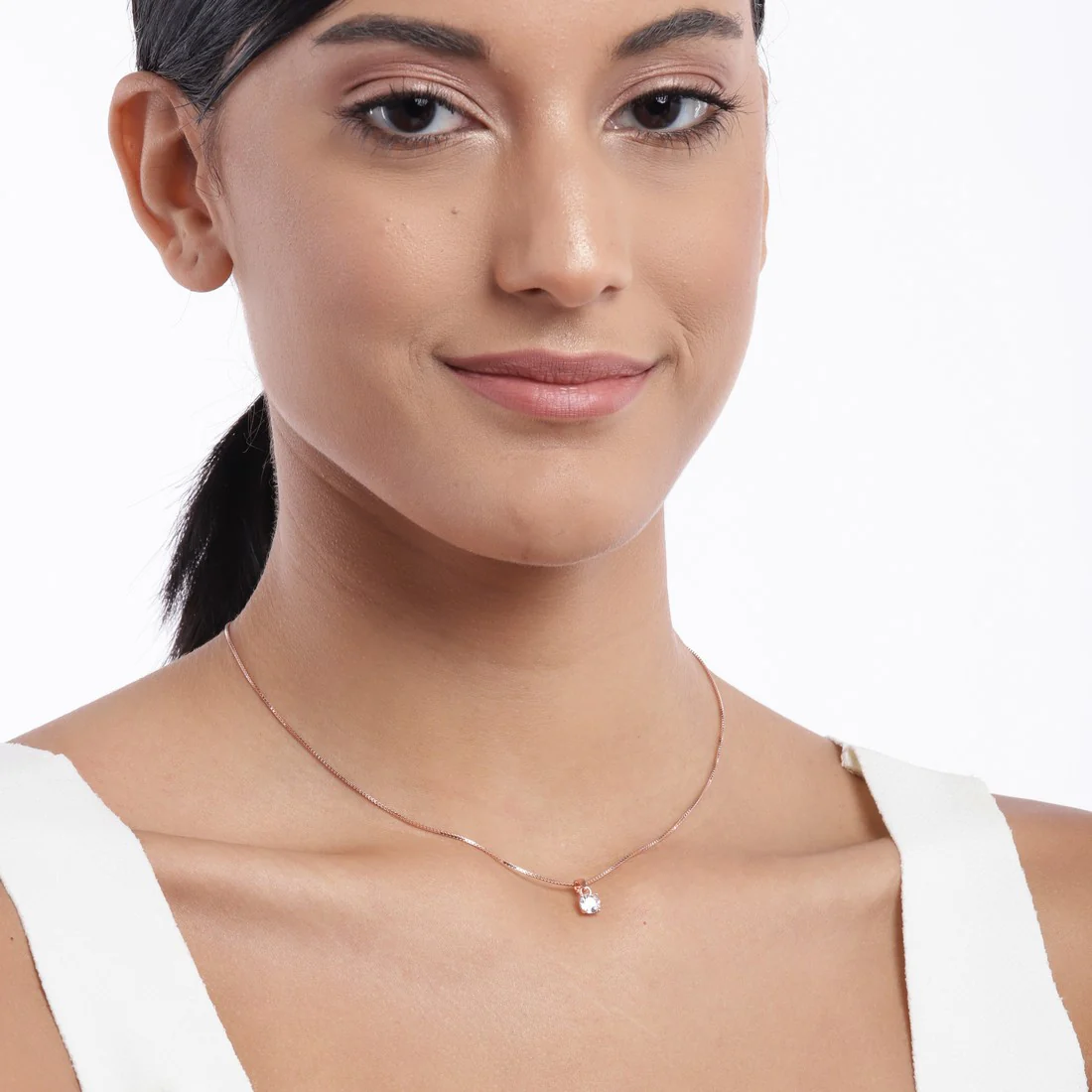 Solitaire Rose-Gold Plated 925 Sterling Silver Pendant with Chain - Image 4