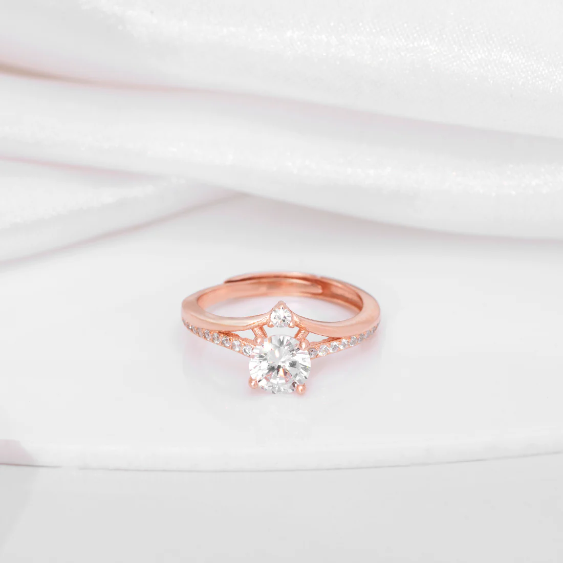 Solitaire Rose Gold Plated 925 Sterling Silver Ring