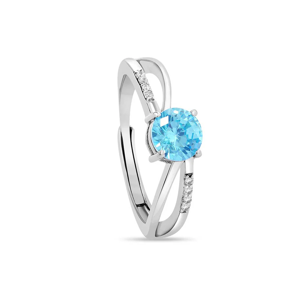 Sparkling blue CZ Rhodium Plated 925 Sterling Silver Adjustable Ring - Image 6