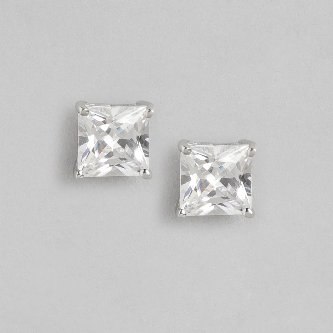 Princess Cut Solitaire 925 Sterling Silver Stud Earrings - Image 4