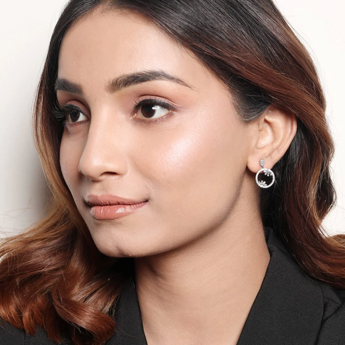 Sparkling Circle 925 Sterling Silver Rhodium-Plated Earrings - Image 4
