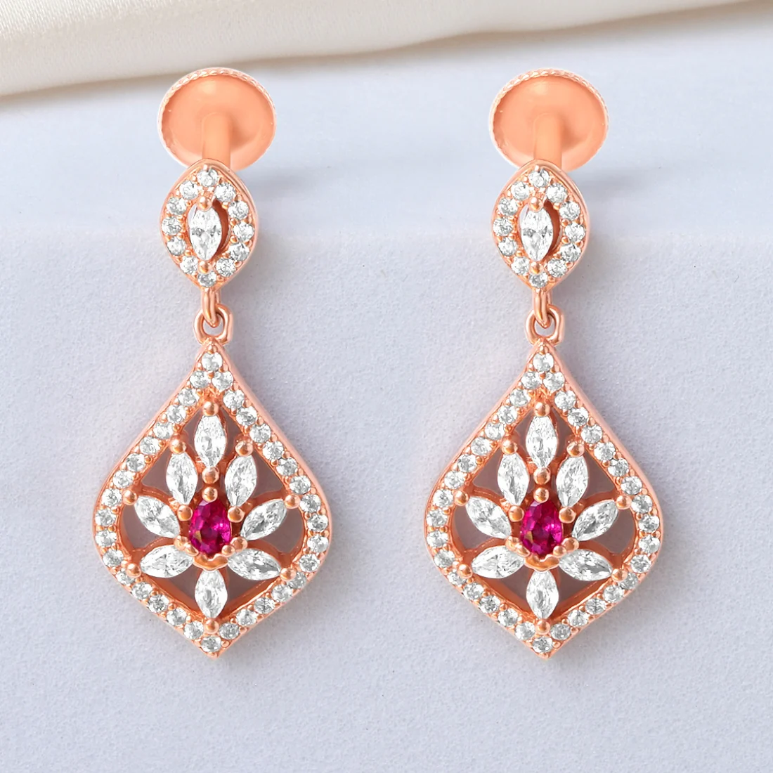 Sparkling Drops Rose Gold Plated 925 Sterling Silver Earrings - Image 4
