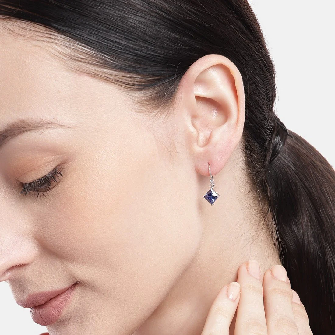 Sparkling Ocean Rhodium Plated 925 Sterling Silver Earring - Image 2