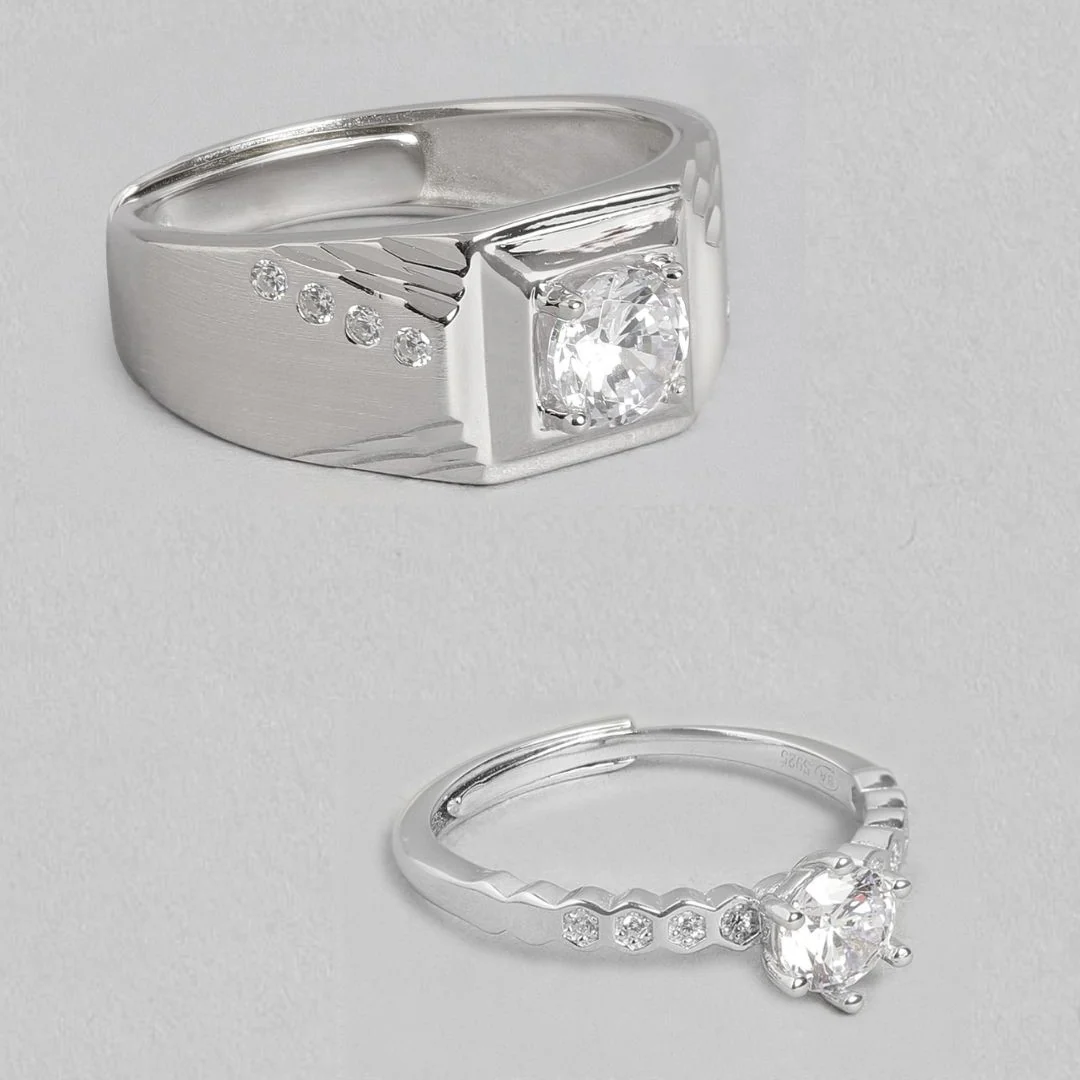 Sparkling CZ Reflections Rhodium-Plated 925 Sterling Silver Ring (Adjustable) - Image 7