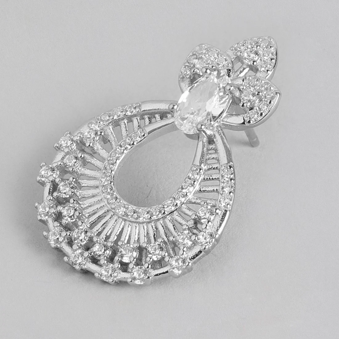 Sparkling Rhodium Plated 925 Sterling Silver Earring - Image 5