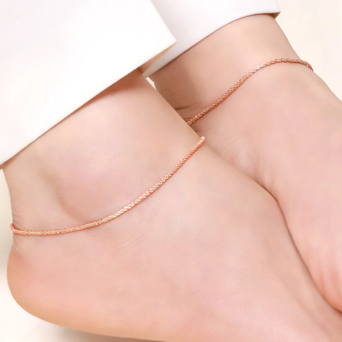 Sparkling Rose Gold Plated 925 Sterling Silver Chain Anklets - Image 2