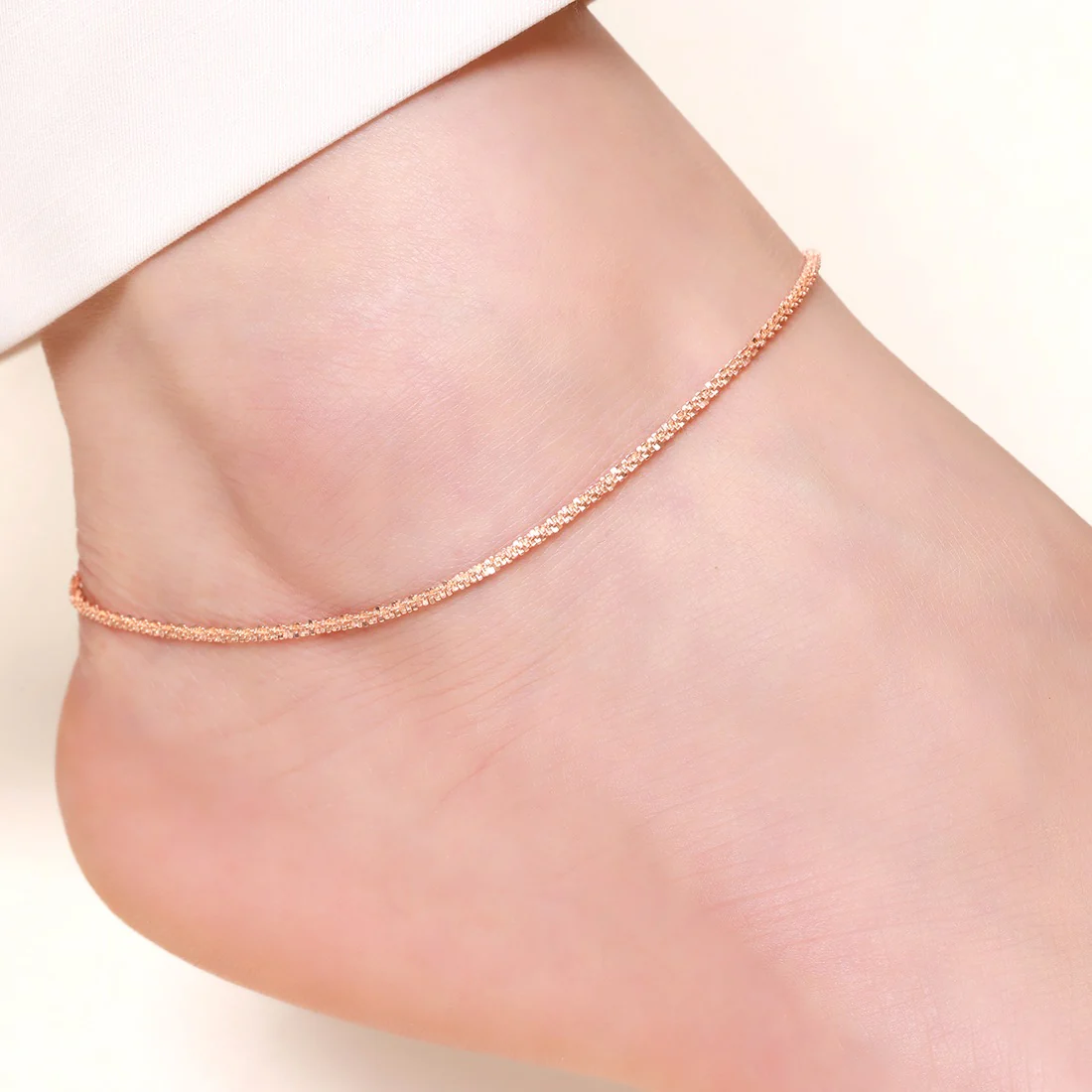 Sparkling Rose Gold Plated 925 Sterling Silver Chain Anklets - Image 3