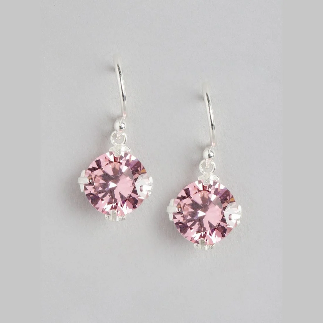 Blushing Petals: Rhodium-Plated Silver Dangle Earrings with Pink Cubic Zirconia - Image 3