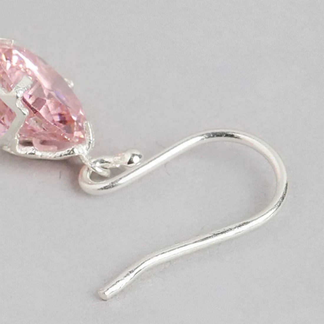 Blushing Petals: Rhodium-Plated Silver Dangle Earrings with Pink Cubic Zirconia - Image 5
