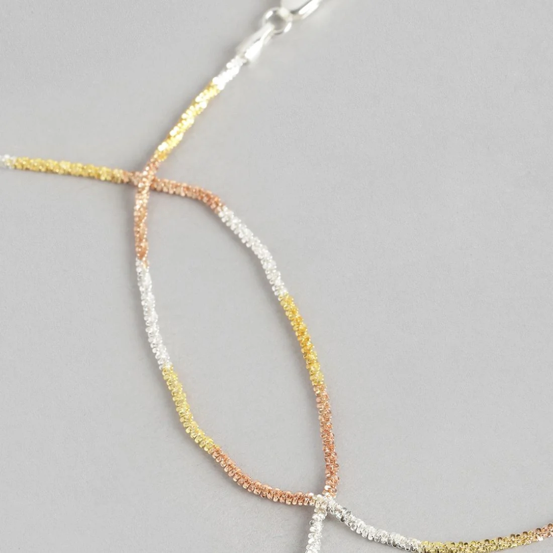 Sparkling Triple Tone 925 Sterling Silver Chain Anklets - Image 6