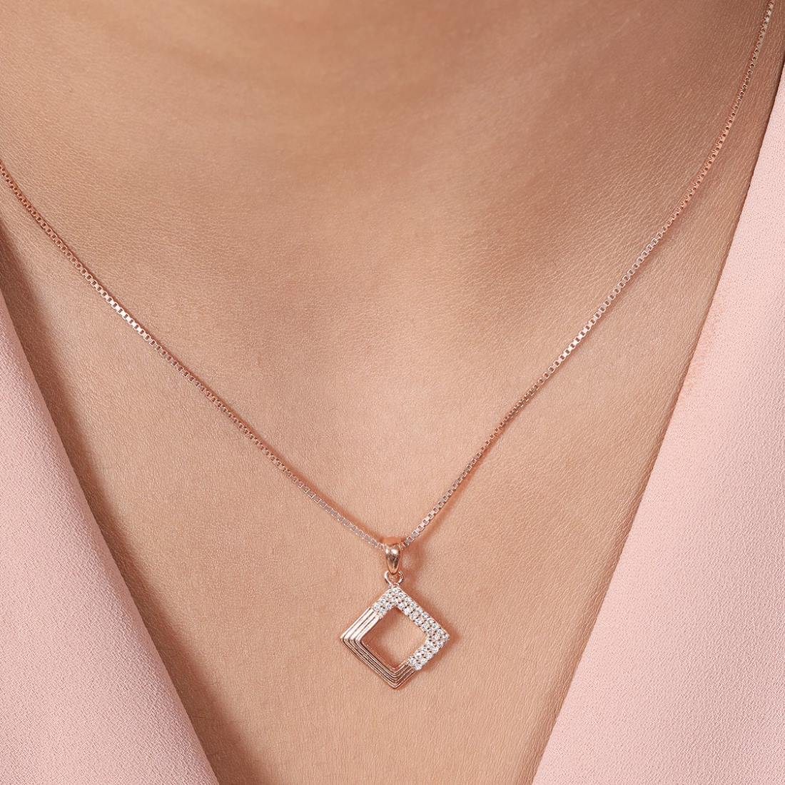 Square Sparkle Rose Gold Plated 925 Sterling Silver Pendant - Image 2