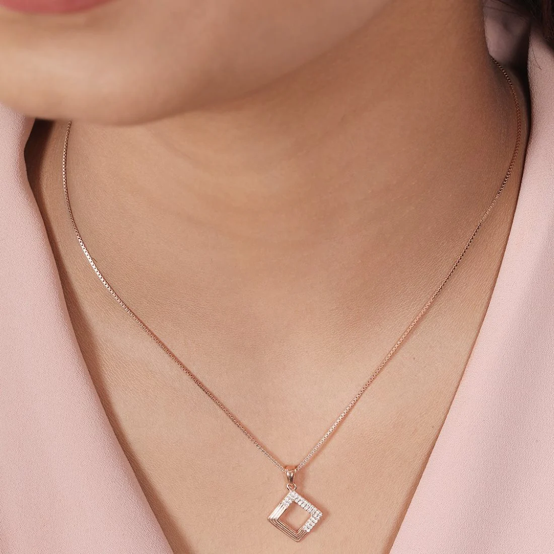 Square Sparkle Rose Gold Plated 925 Sterling Silver Pendant - Image 3