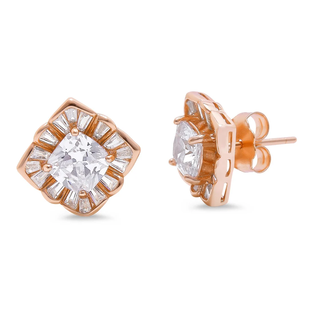 Squared CZ Elegance 925 Sterling Silver Rose Gold-Plated Jewelry Set - Image 4