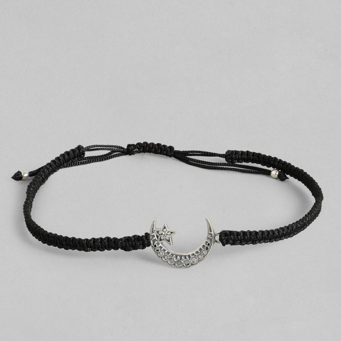 Star and Moon Black thread Silver Anklet - Image 3