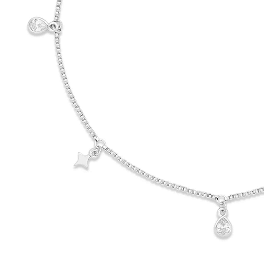 Star CZ Charms Rhodium Plated 925 Sterling Silver Anklet - Image 7