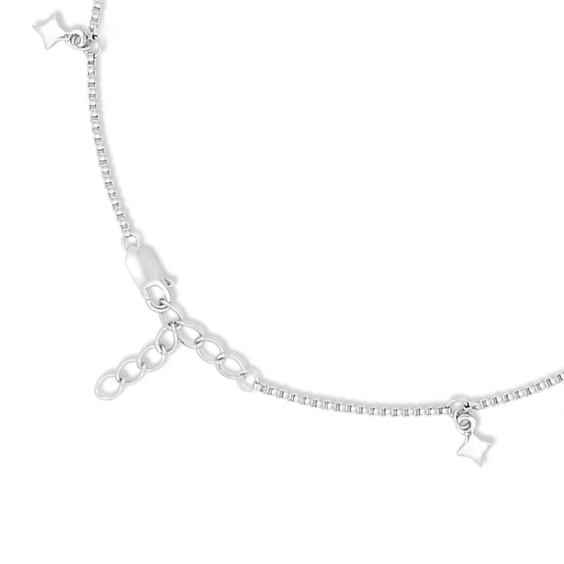Star CZ Charms Rhodium Plated 925 Sterling Silver Anklet - Image 8