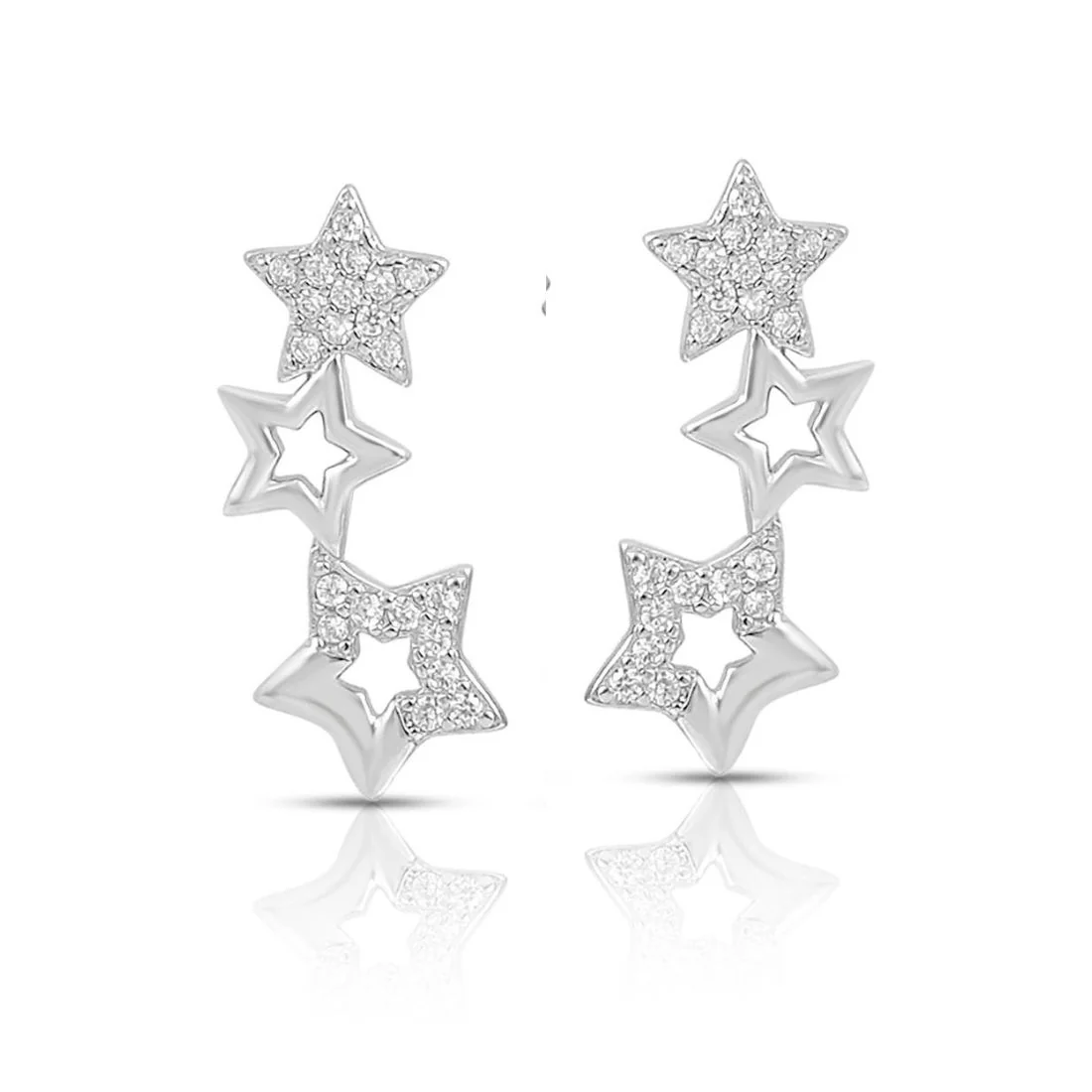 Star Rhodium Plated 925 Sterling Silver Earrings - Image 5