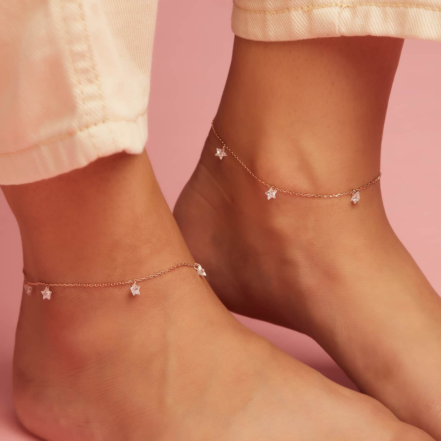 Star Rose Gold Plated 925 Sterling Silver Anklet - Image 3