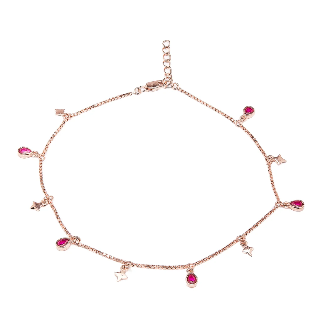 Star Rose Gold Plated Colour CZ 925 Sterling Silver Anklet - Image 4