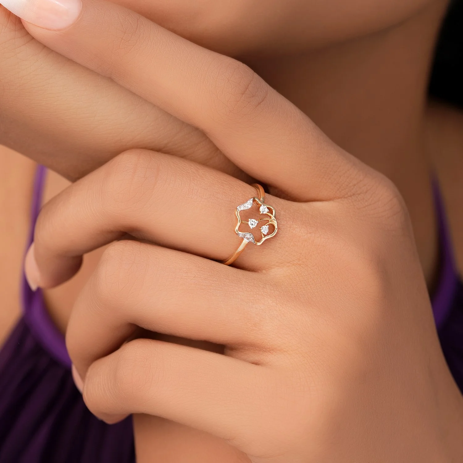 Starlit Grace Gold Plated Ring with Lab-Grown Diamonds - Image 2