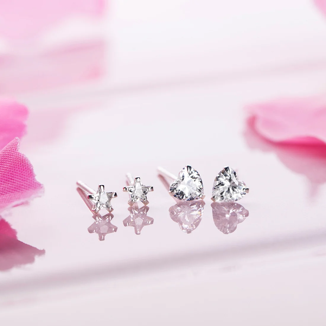Starry Heartbeat Rhodium-Plated CZ 925 Sterling Silver Combo Earrings